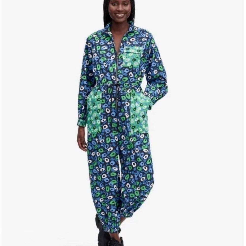 NWT! DVF for Target Nylon Jazz Dot Green Sports Parachute Jumpsuit Women’s XS